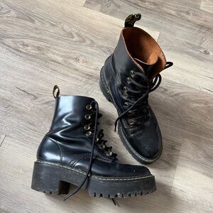 Doc Martens Leona Platform High Heeled Lace Up Leather Boots